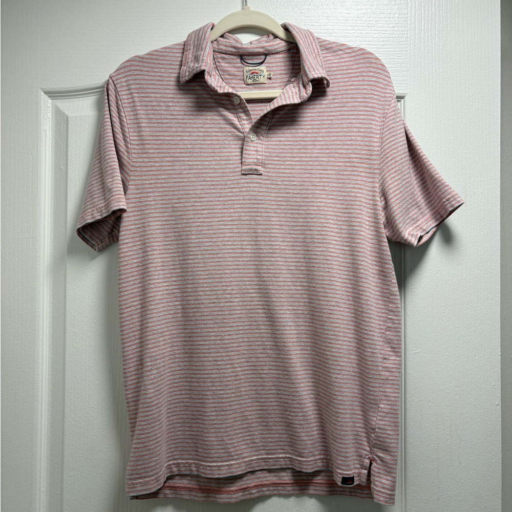Faherty Movement Polo Men S Pink Blue Stripe Cotton Preppy Golf Smart Casual